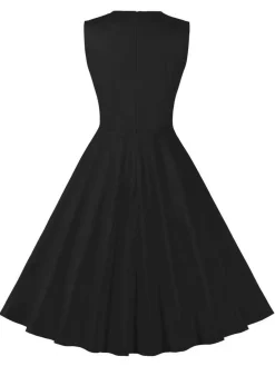 Fashion Retro Stage Red & Black 1950s Plaid V-Neck Dress