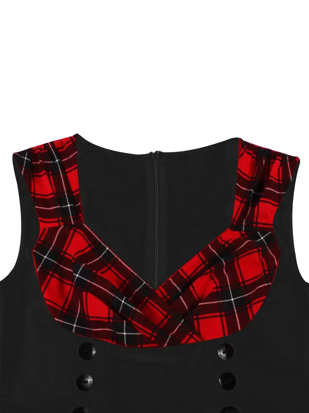 Sale Retro Stage Red & Black 1950s Plaid V-Neck Dress