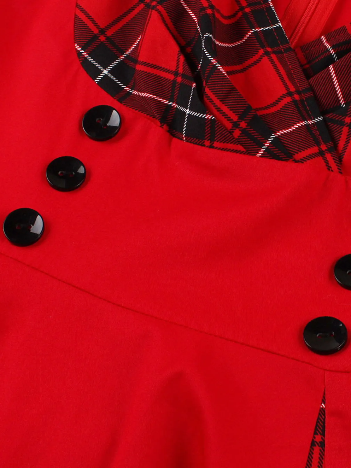 Sale Retro Stage Red & Black 1950s Plaid V-Neck Dress
