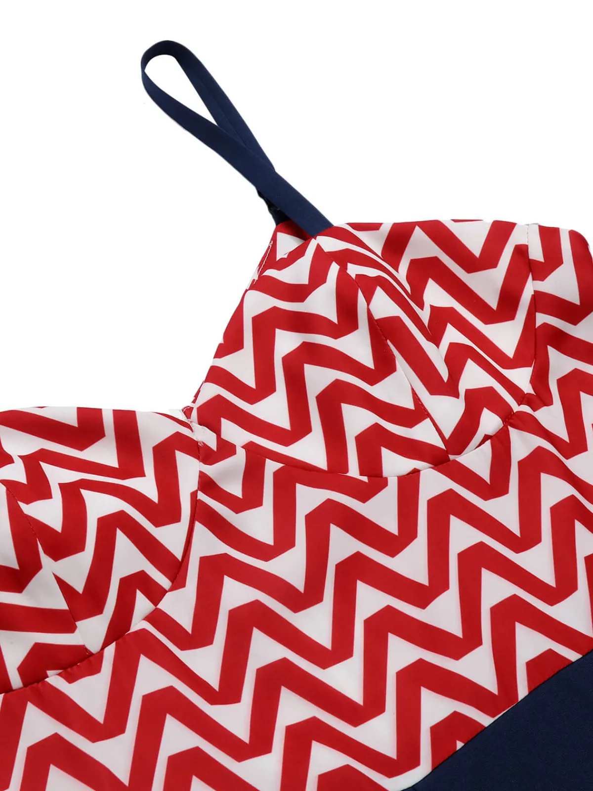 New Retro Stage Red & Blue 1950s Chevron Stripe Strap Romper Dark Blue