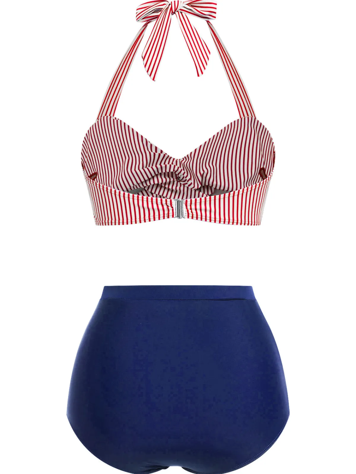 New Retro Stage Red & Blue 1940s Striped Halter Swimsuit Set