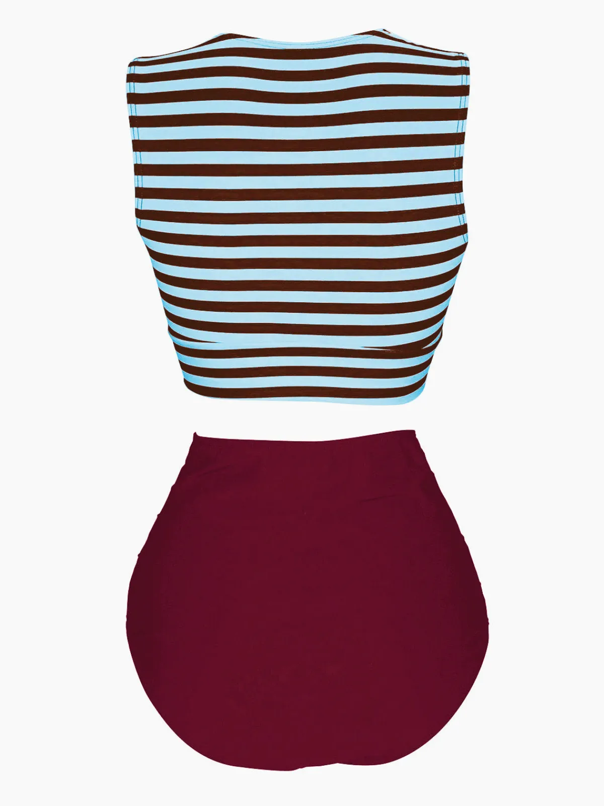 Clearance Retro Stage Red & Blue 1970s Striped Waist Tie Patchwork Swimsuit