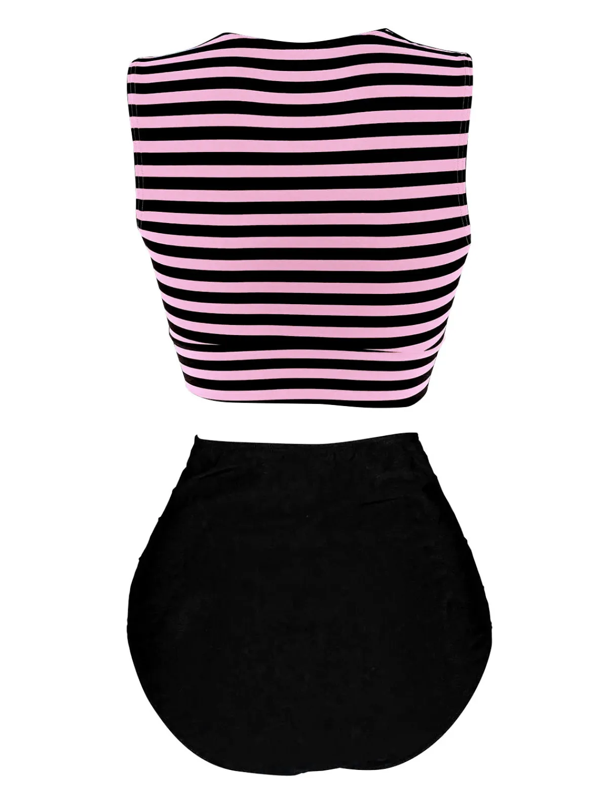 Clearance Retro Stage Red & Blue 1970s Striped Waist Tie Patchwork Swimsuit
