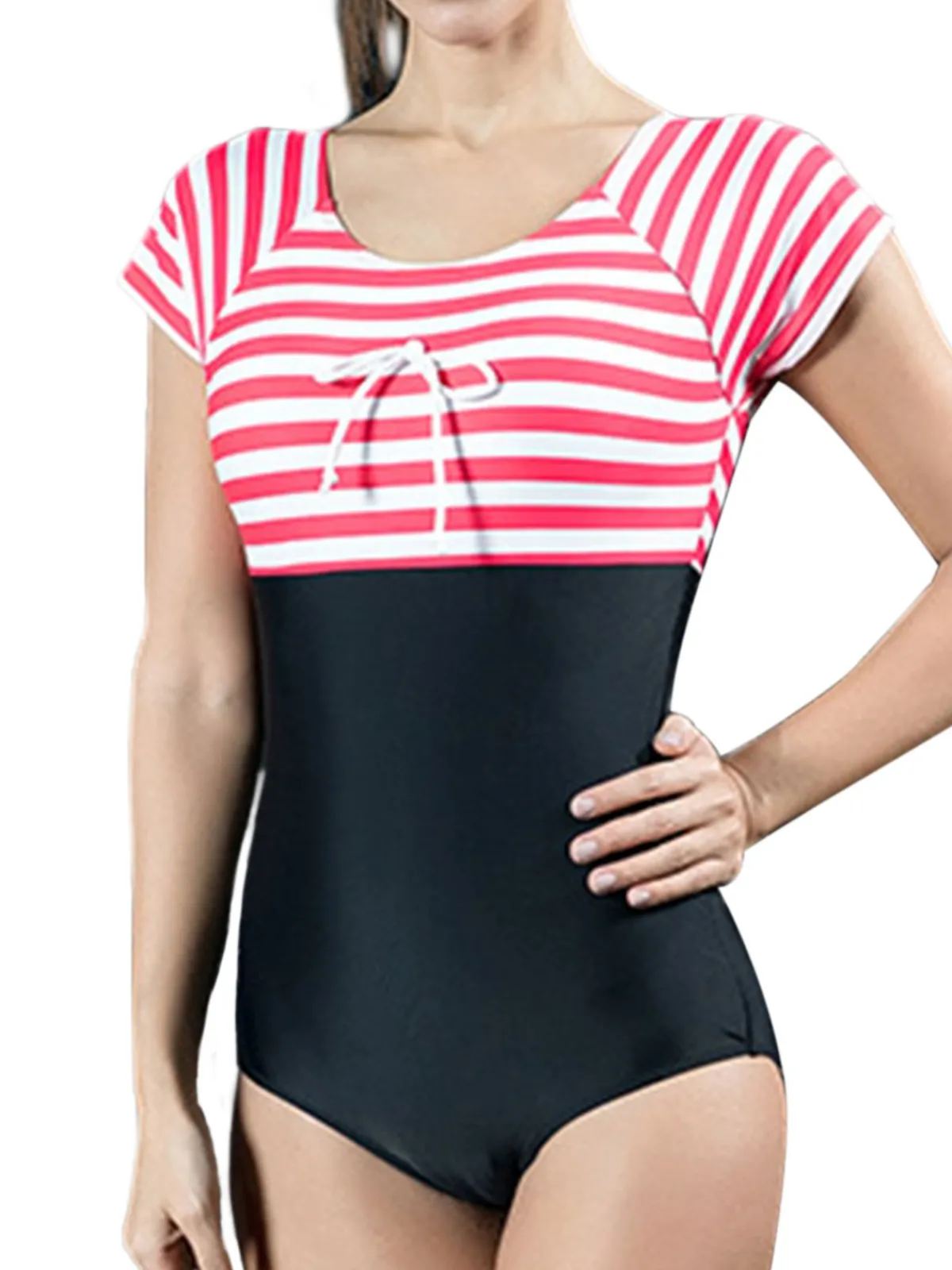 Hot Retro Stage & Blue 1940s Stripes Cut-Out One-Piece Swimsuit Red