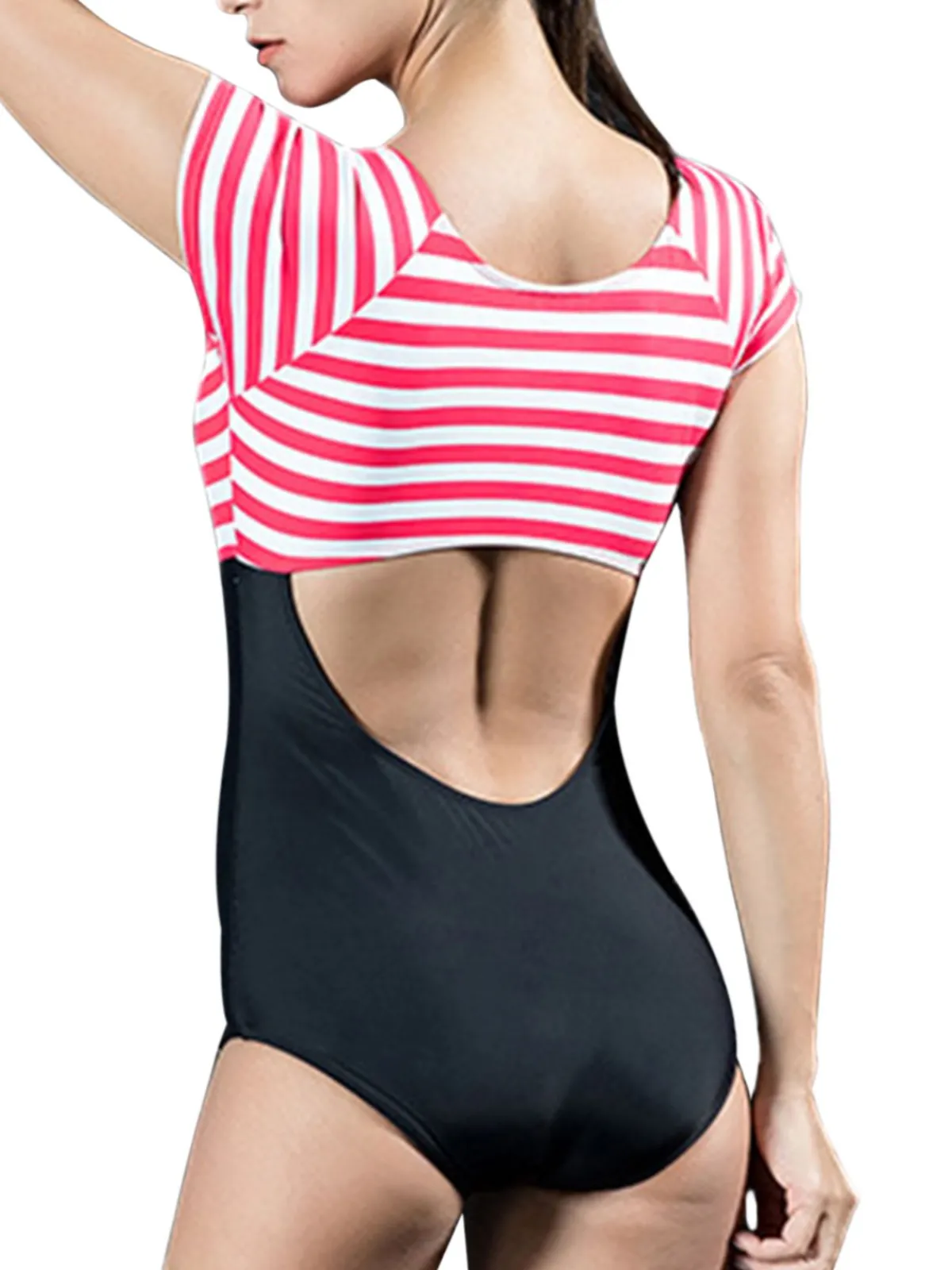 Hot Retro Stage & Blue 1940s Stripes Cut-Out One-Piece Swimsuit Red