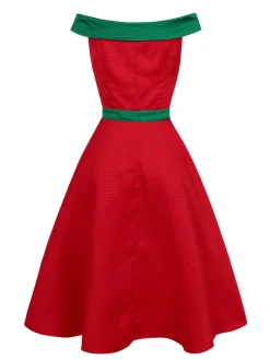 Best Retro Stage & Green 1950s Chrismtas Tree Off-Shoulder Dress Red