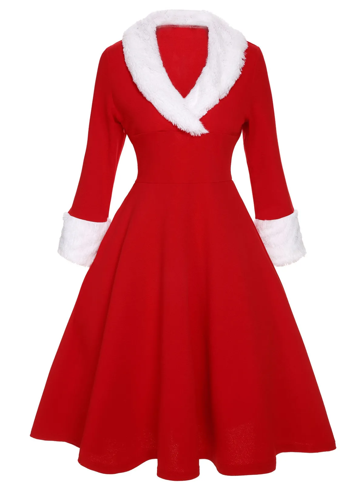 Best Retro Stage Red & White 1950s Christmas Lapel Dress