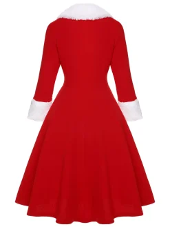 Best Retro Stage Red & White 1950s Christmas Lapel Dress