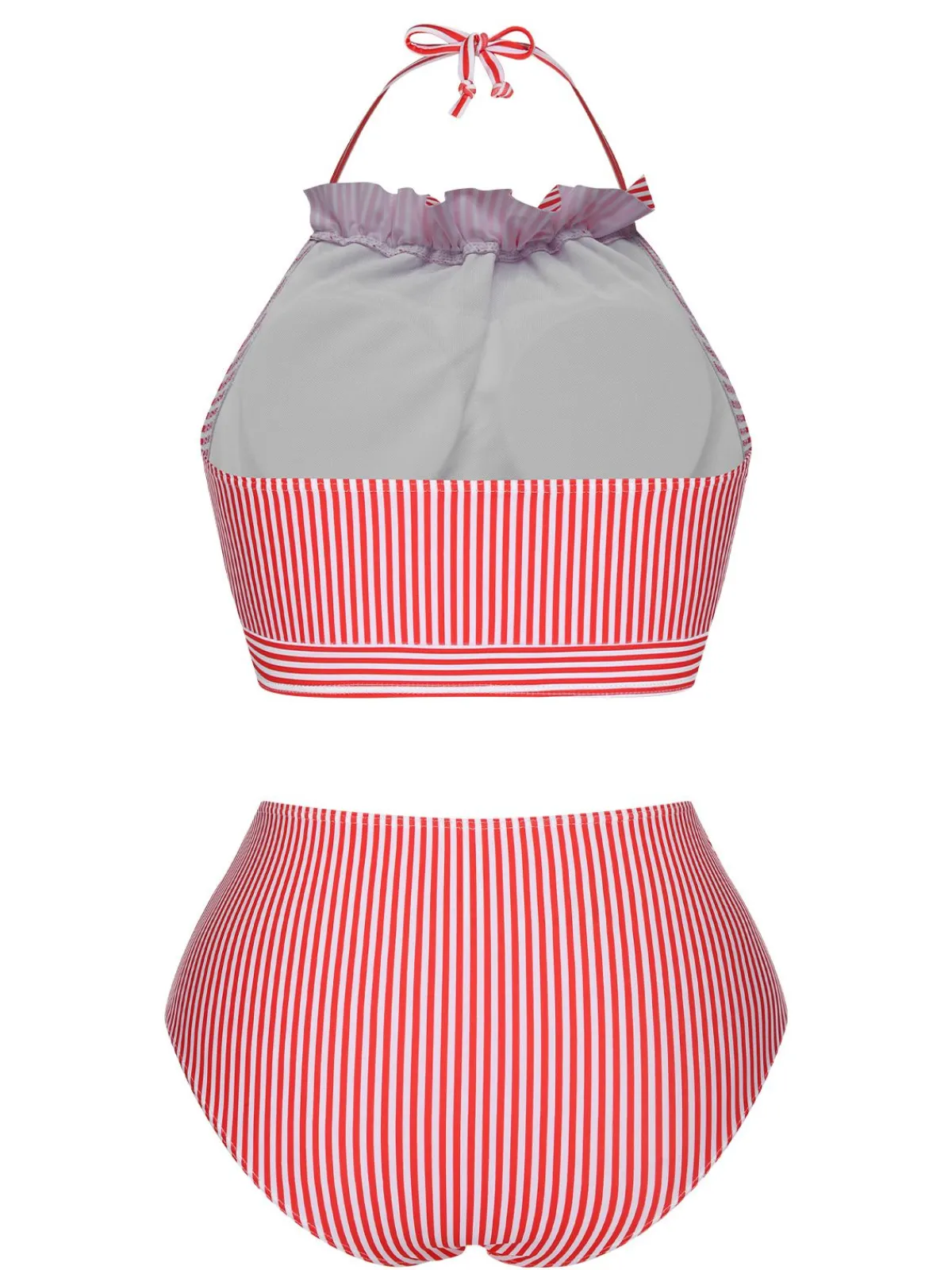 Best Retro Stage Red & White 1930s Striped Knot Halter Swimsuit Red&White
