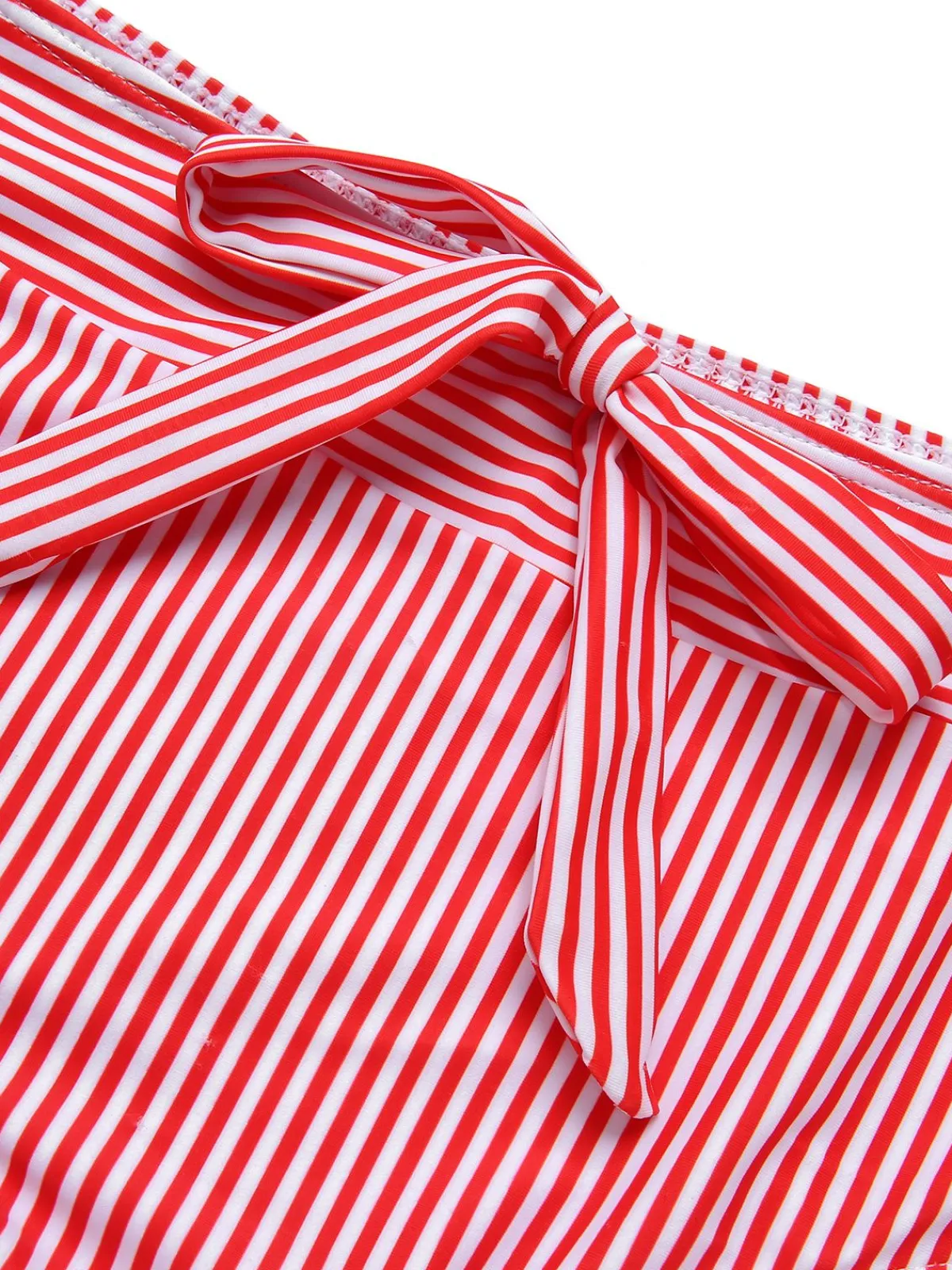 Best Retro Stage Red & White 1930s Striped Knot Halter Swimsuit Red&White