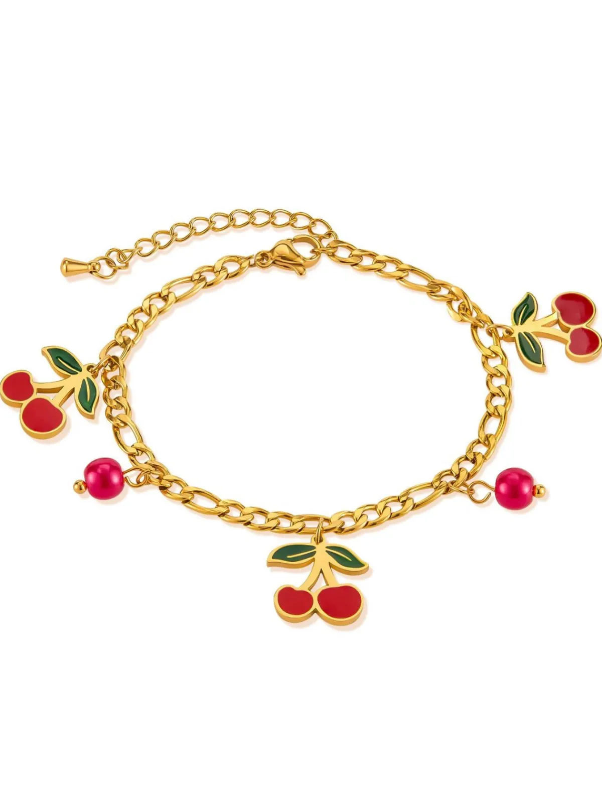 Sale Retro Stage Red Cherry Gold Chain Bracelet