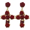 New Retro Stage Red 3D Rose Crystal Cross Earrings