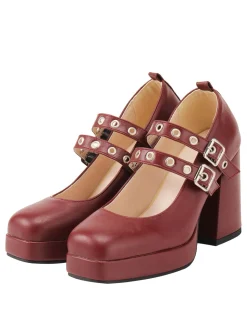 Hot Retro Stage Retro Buckle High Heels Red