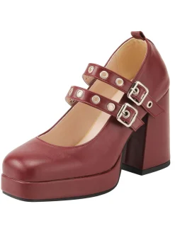 Hot Retro Stage Retro Buckle High Heels Red
