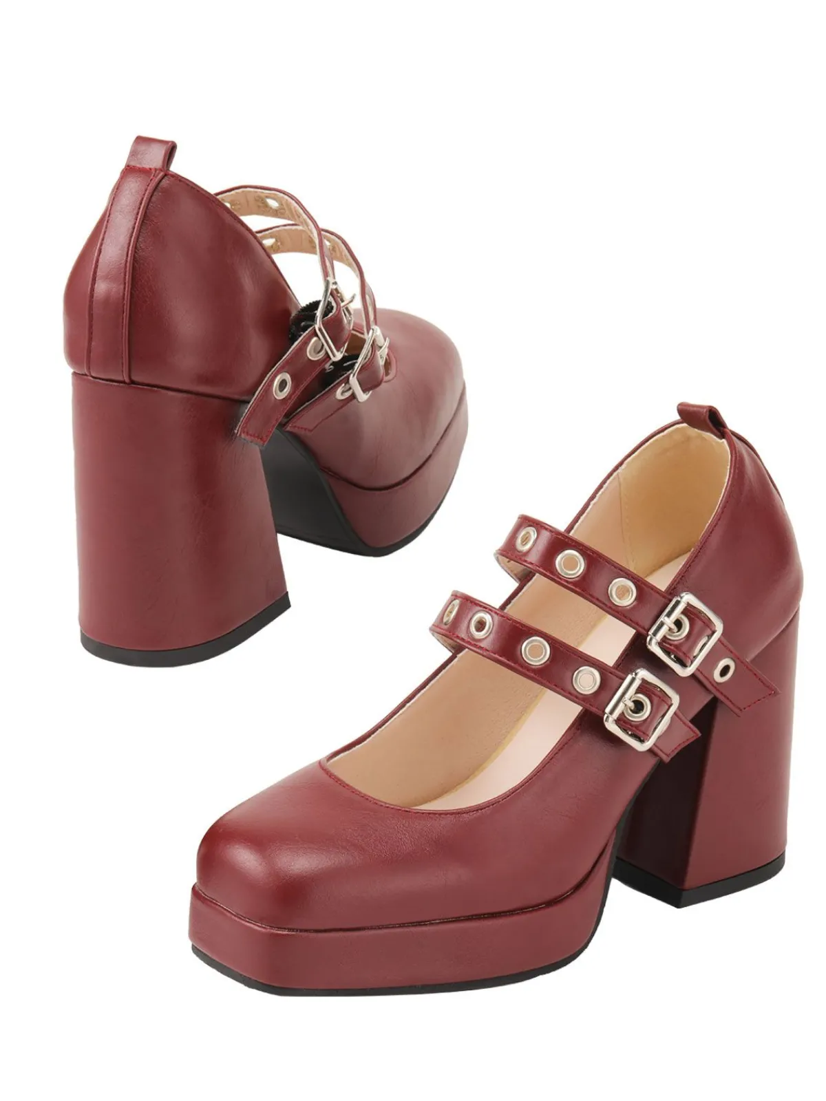 Hot Retro Stage Retro Buckle High Heels Red