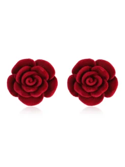 New Retro Stage Red Rose Flannelette Stud Earrings