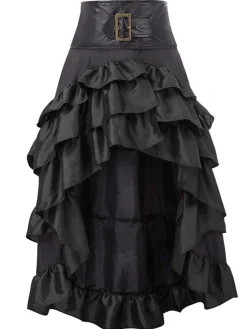 Outlet Retro Stage Red Ruffle Patchwork Irregular Skirt