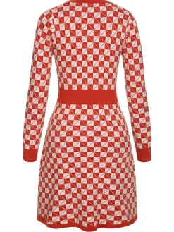 Best Retro Stage 1940s Argyle Check Knitted Pencil Dress Red