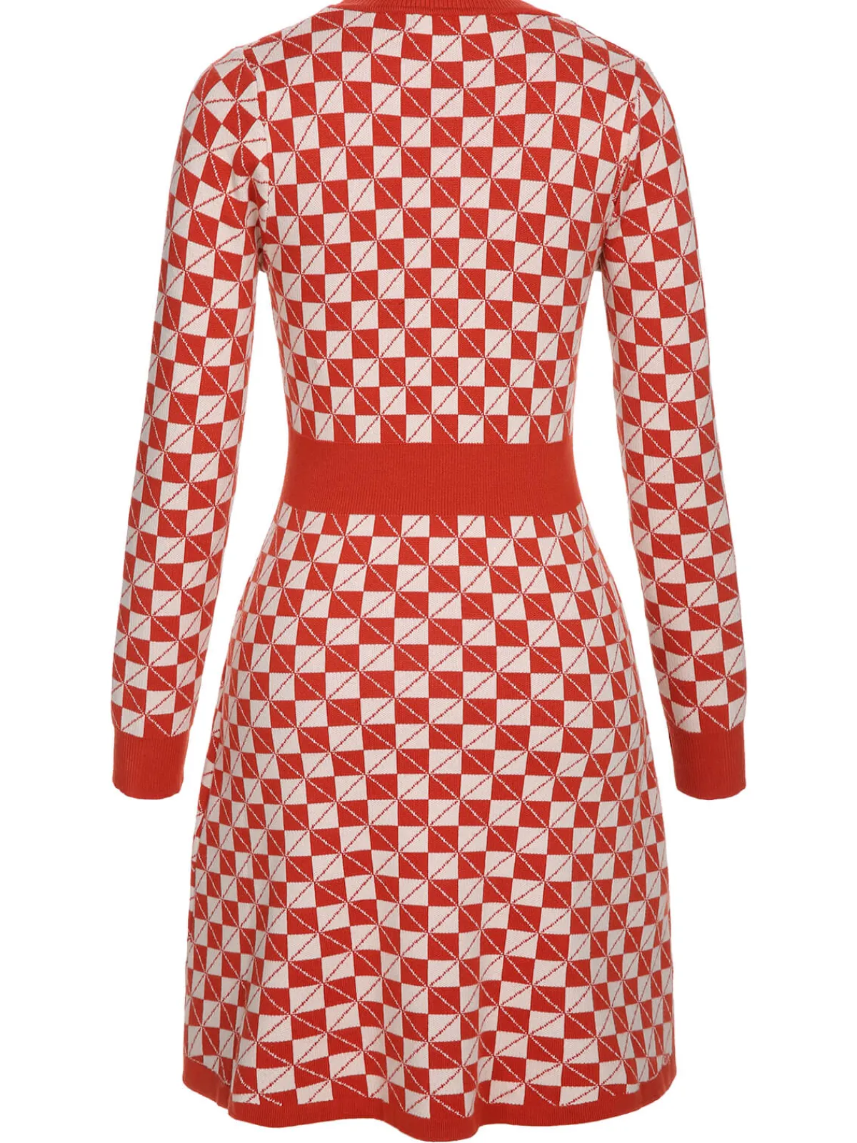 Best Retro Stage 1940s Argyle Check Knitted Pencil Dress Red