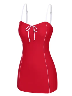 Hot Retro Stage 1940s Bow Straps One-Piece Swimsuit Red
