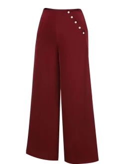 New Retro Stage Red 1950s Button Wide leg Pants Burgundy