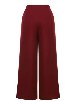 New Retro Stage Red 1950s Button Wide leg Pants Burgundy