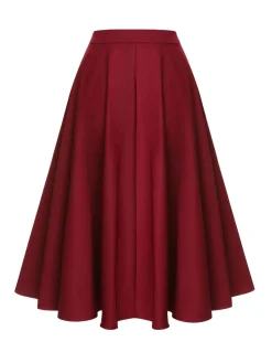Fashion Retro Stage 1940s Buttoned Solid Skirt Red