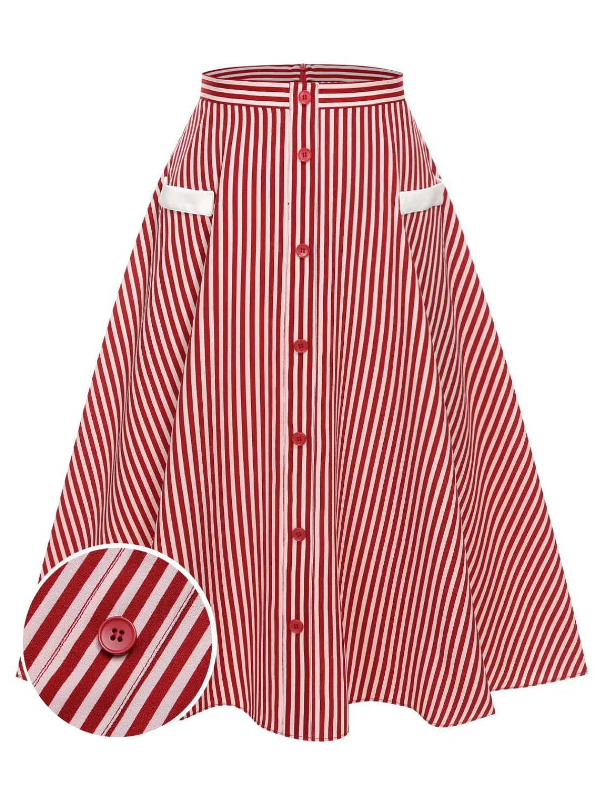 Best Retro Stage 1940s Buttoned Stripes Skirt Red