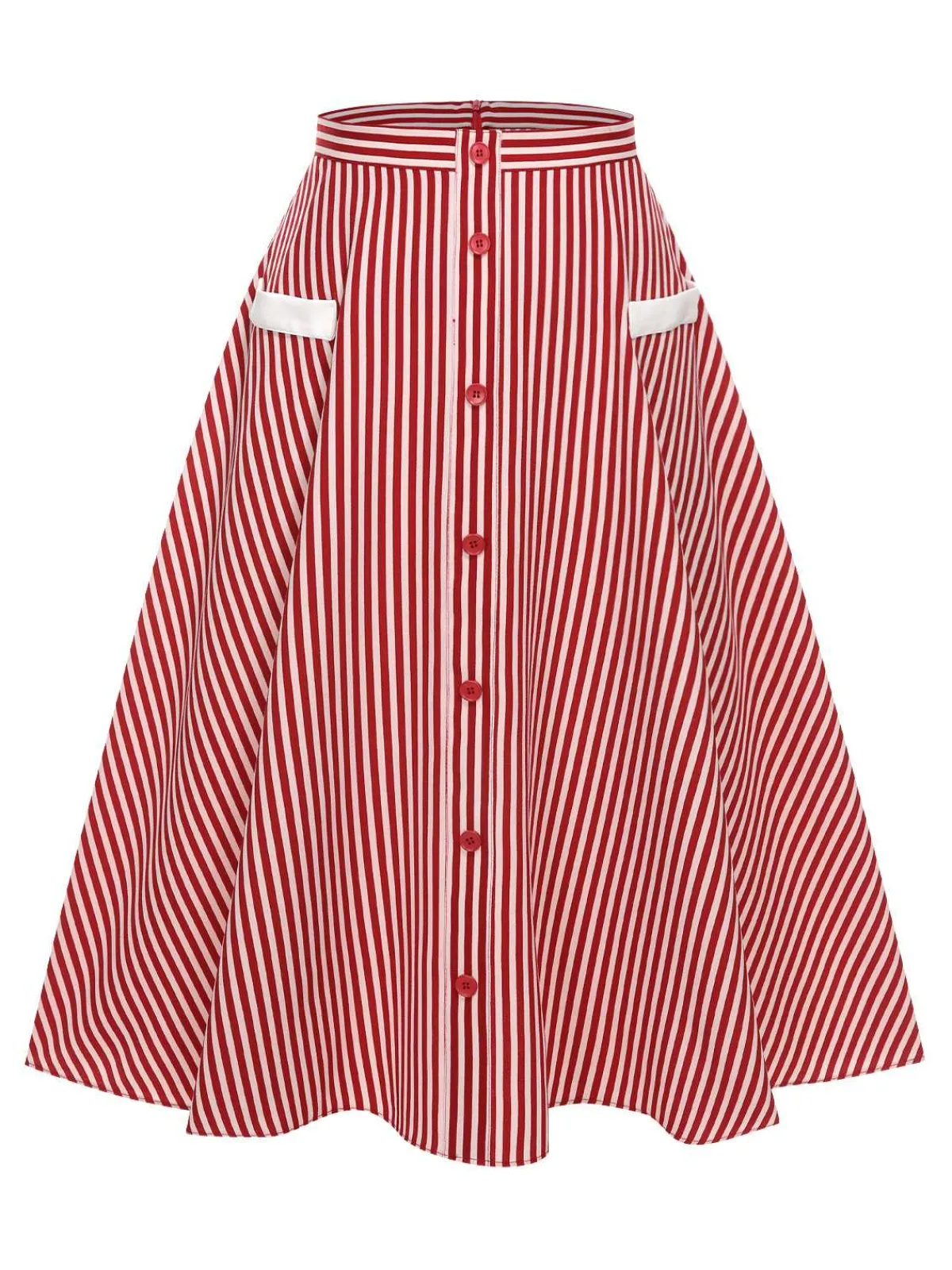 Best Retro Stage 1940s Buttoned Stripes Skirt Red