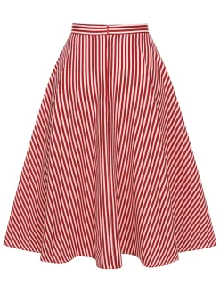 Best Retro Stage 1940s Buttoned Stripes Skirt Red