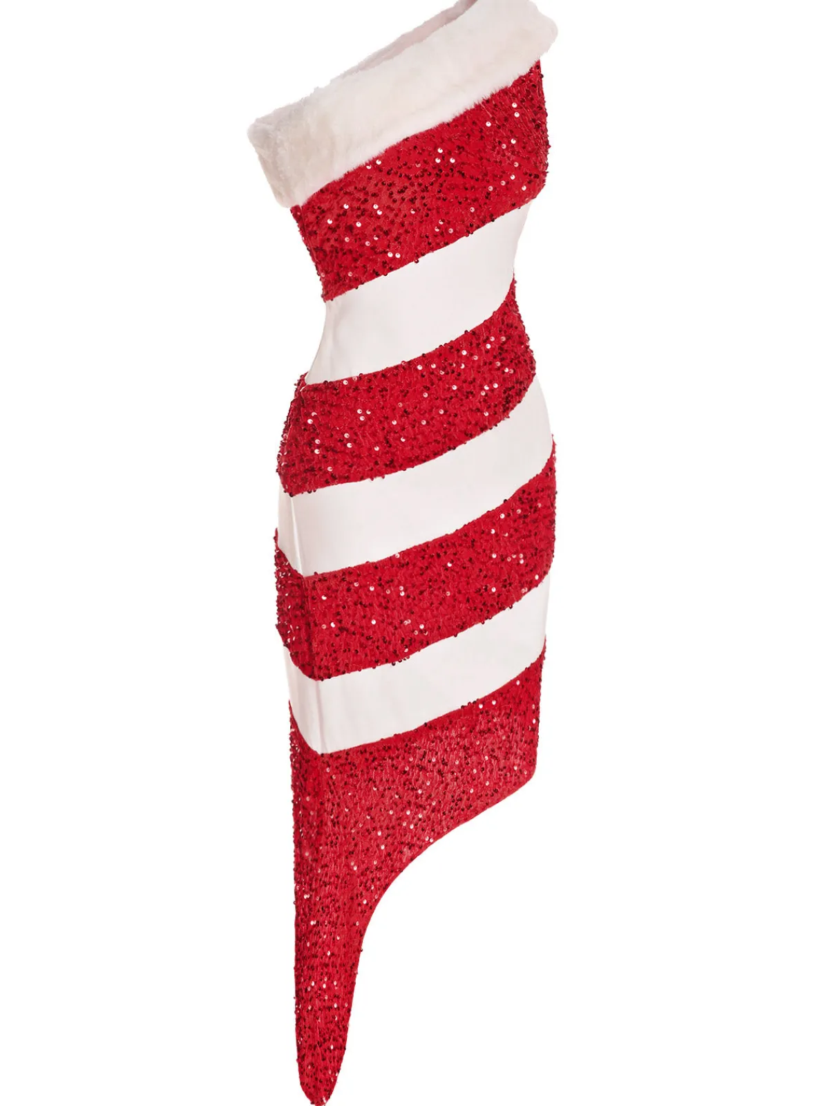 Sale Retro Stage Red 1960s Candy Cane One-Shoulder Dress