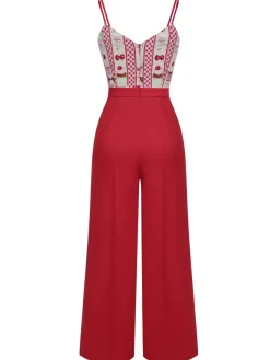 Online Retro Stage 1930s Cherry Cupcake Strap Jumpsuit Red