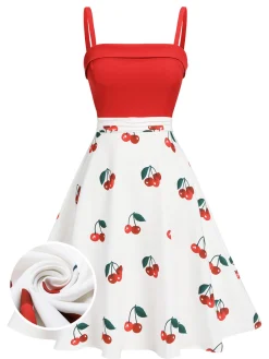 Hot Retro Stage 1950s Cherry Spaghetti Strap Dress Red