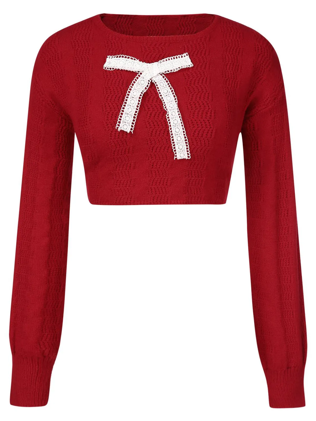 Hot Retro Stage 1980s Christmas Bowknot Crop Sweater Red