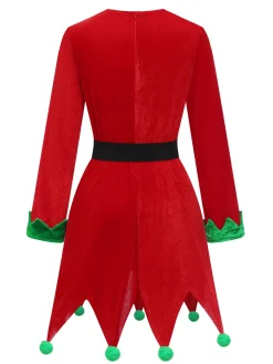 New Retro Stage Red 1980s Christmas Elf Costume Dress Set Red & Green