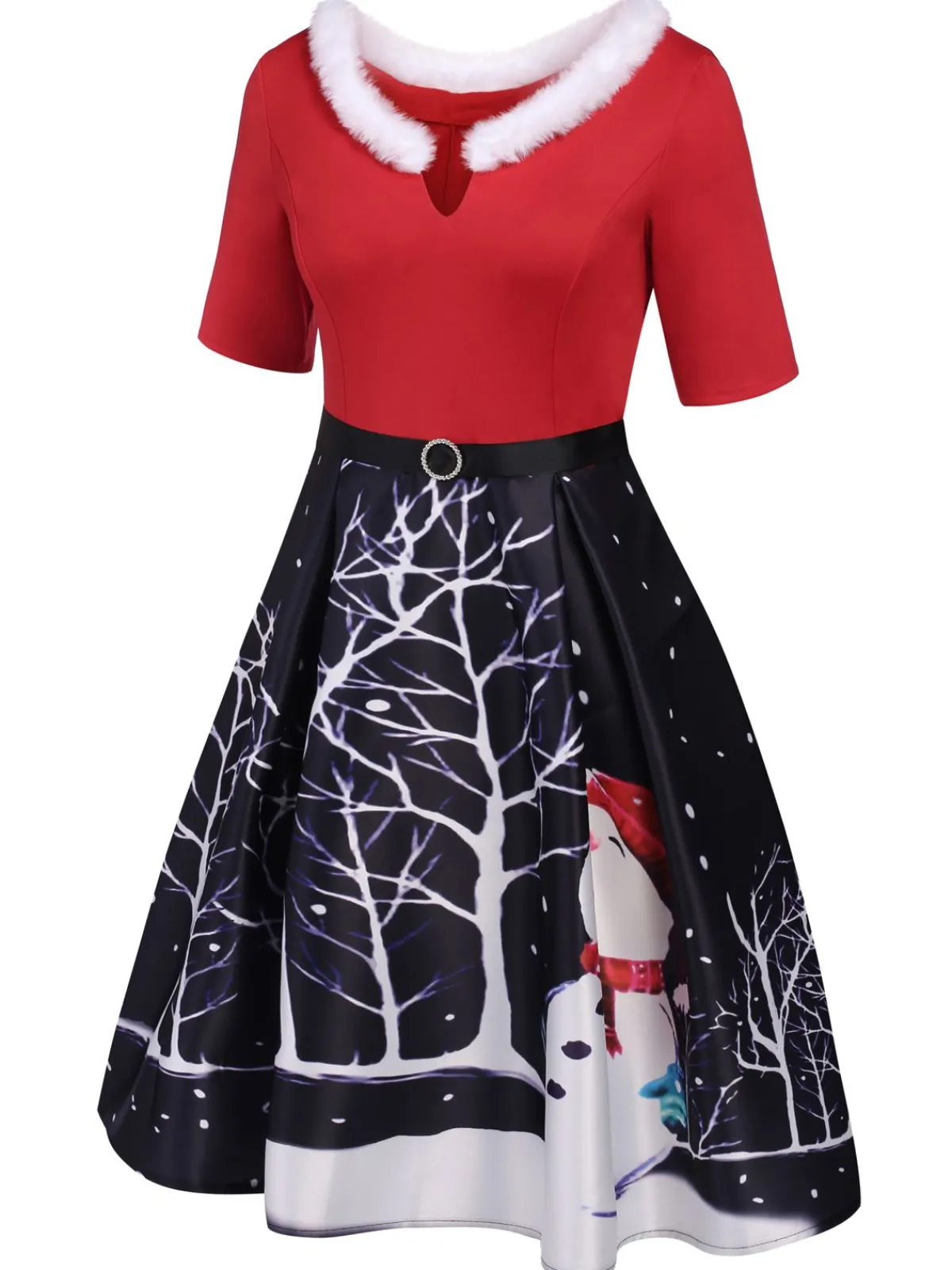 Outlet Retro Stage 1950s Christmas Fur Collar Dress Red