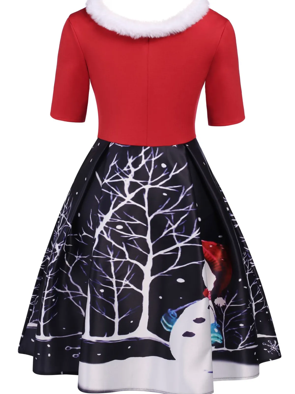 Outlet Retro Stage 1950s Christmas Fur Collar Dress Red
