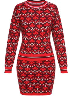 Outlet Retro Stage 1960s Christmas Jacquard Dress Red