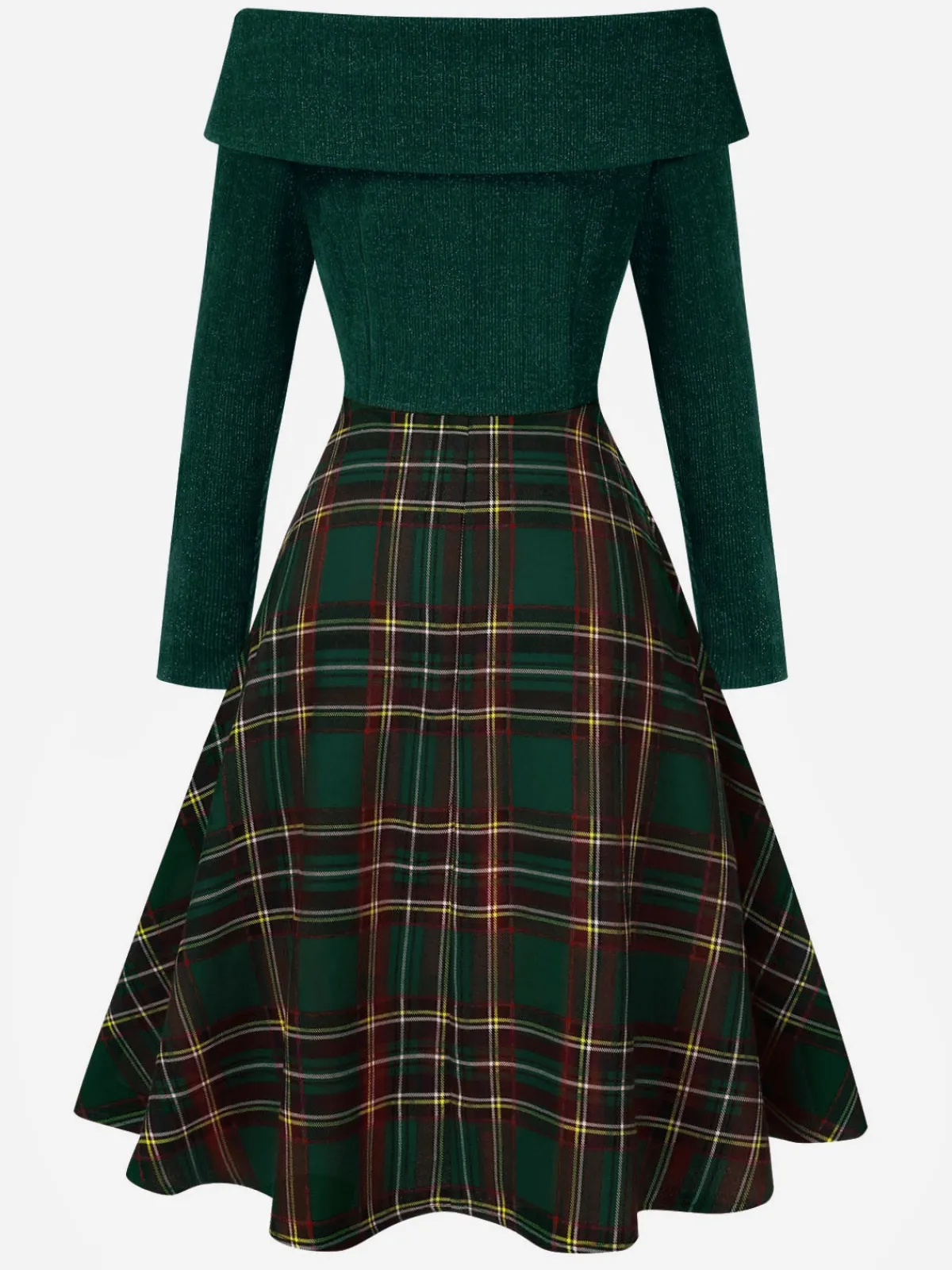 Hot Retro Stage Red 1950s Christmas Off Shoulder Tartan Dress