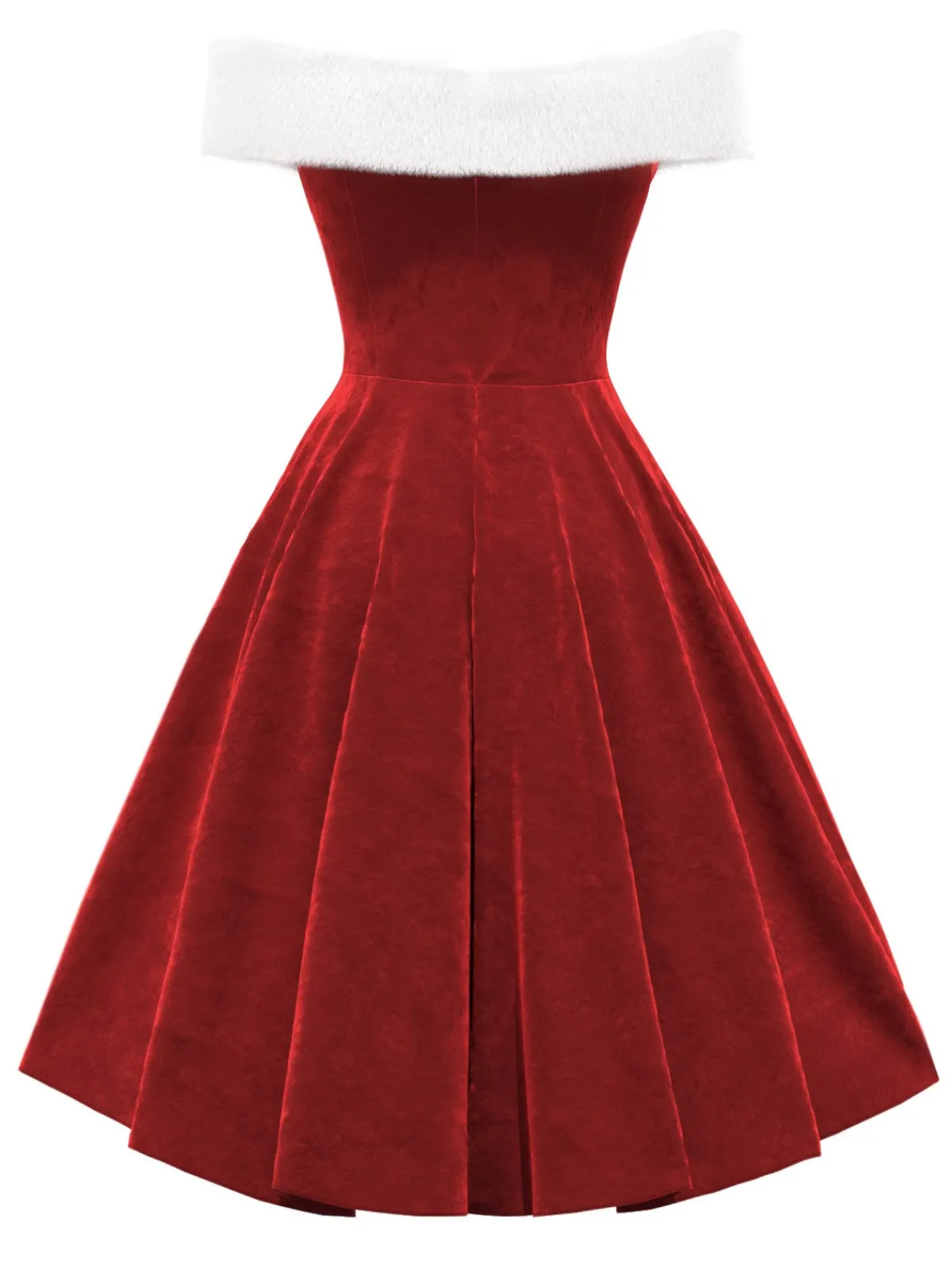 Best Retro Stage Red 1950s Christmas Off-Shoulder Velvet Dress Deep Red