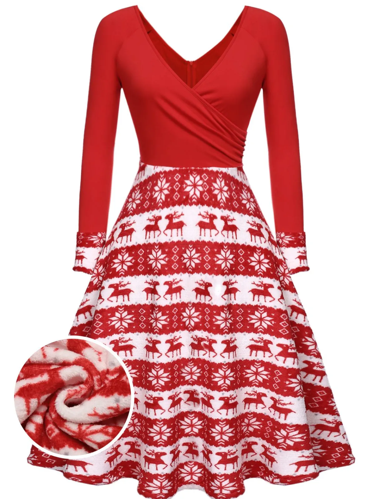 New Retro Stage 1950s Christmas Patchwork Swing Dress Red