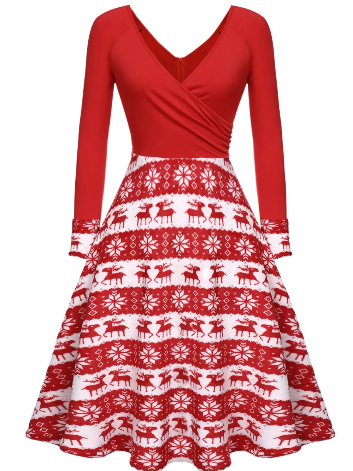 New Retro Stage 1950s Christmas Patchwork Swing Dress Red
