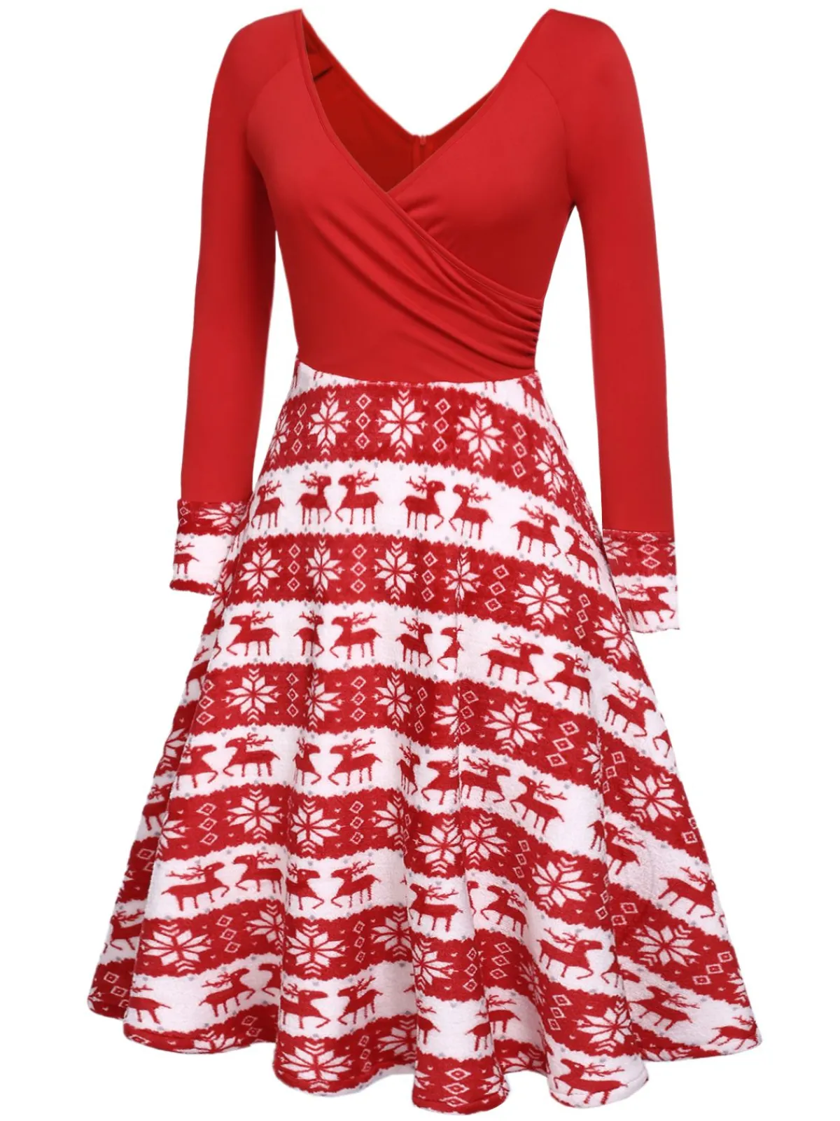 New Retro Stage 1950s Christmas Patchwork Swing Dress Red