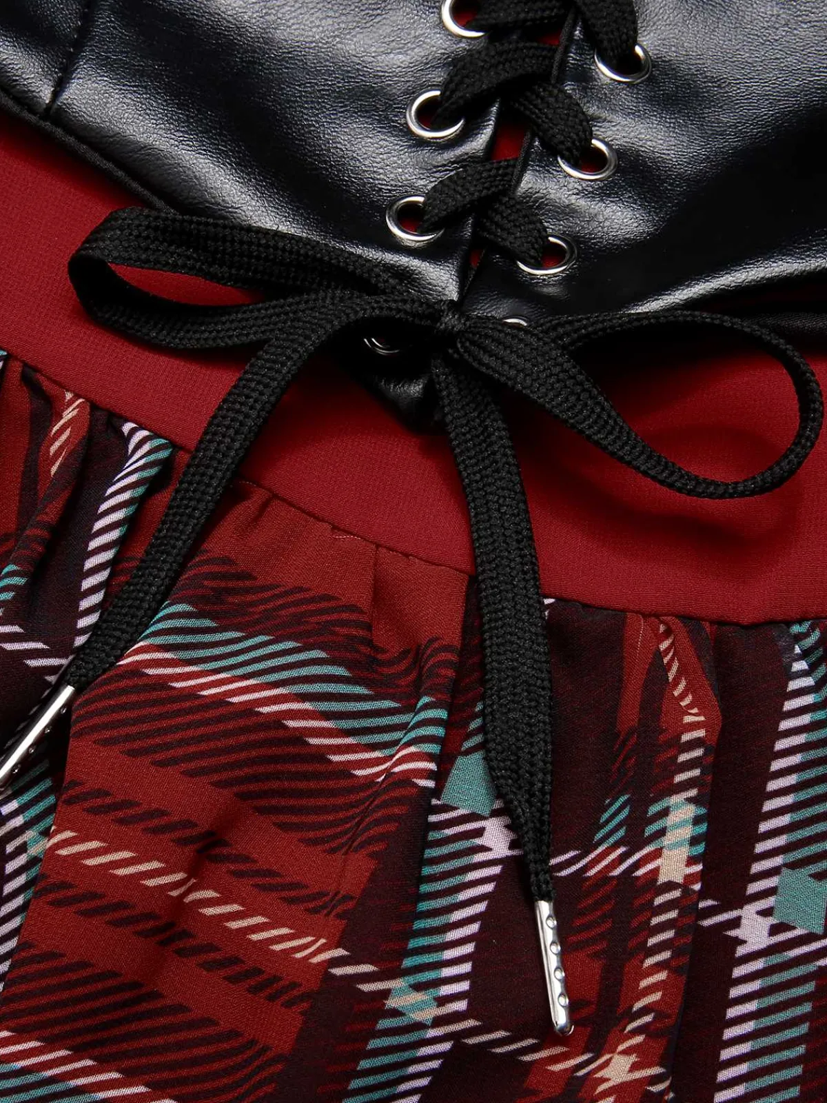 Fashion Retro Stage 1950s Christmas Plaid Girdle Dress Red