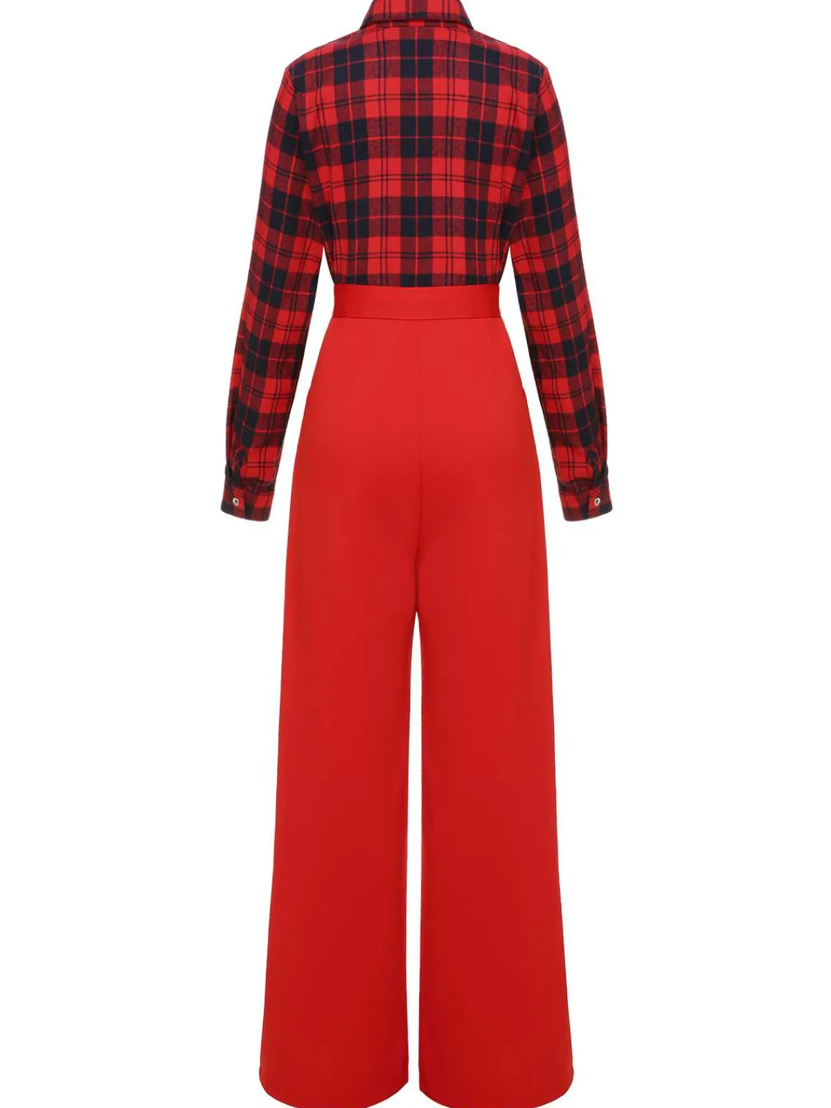 Sale Retro Stage 1930s Christmas Plaid Jumpsuit Red