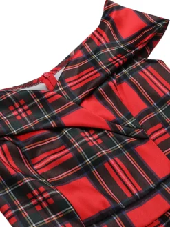 Best Retro Stage 1950s Christmas Plaid Off-Shoulder Dress Red