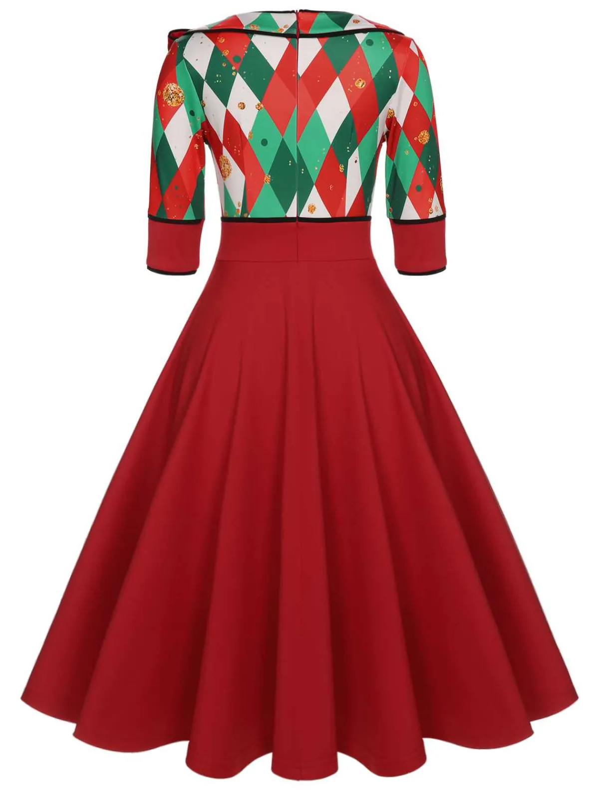 Best Retro Stage Red 1950s Christmas Plaids Bow Decor Dress