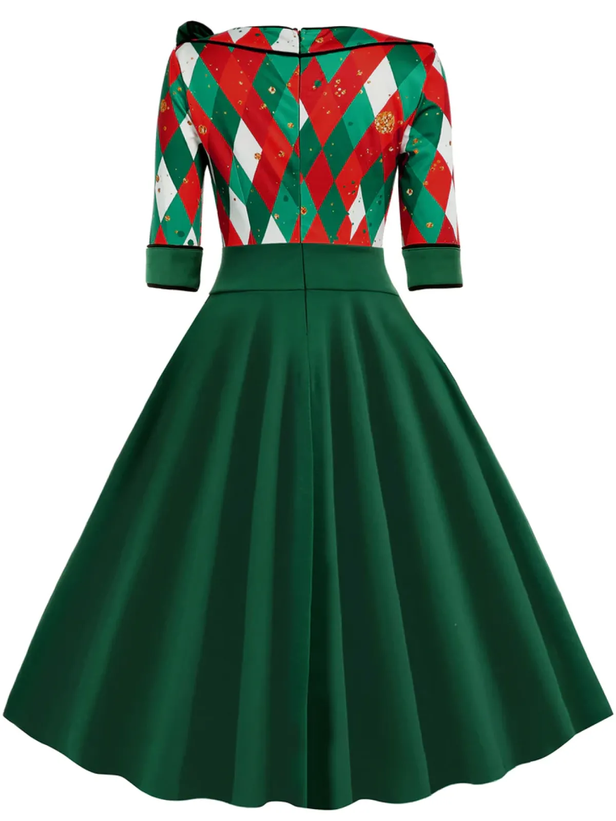 Best Retro Stage Red 1950s Christmas Plaids Bow Decor Dress