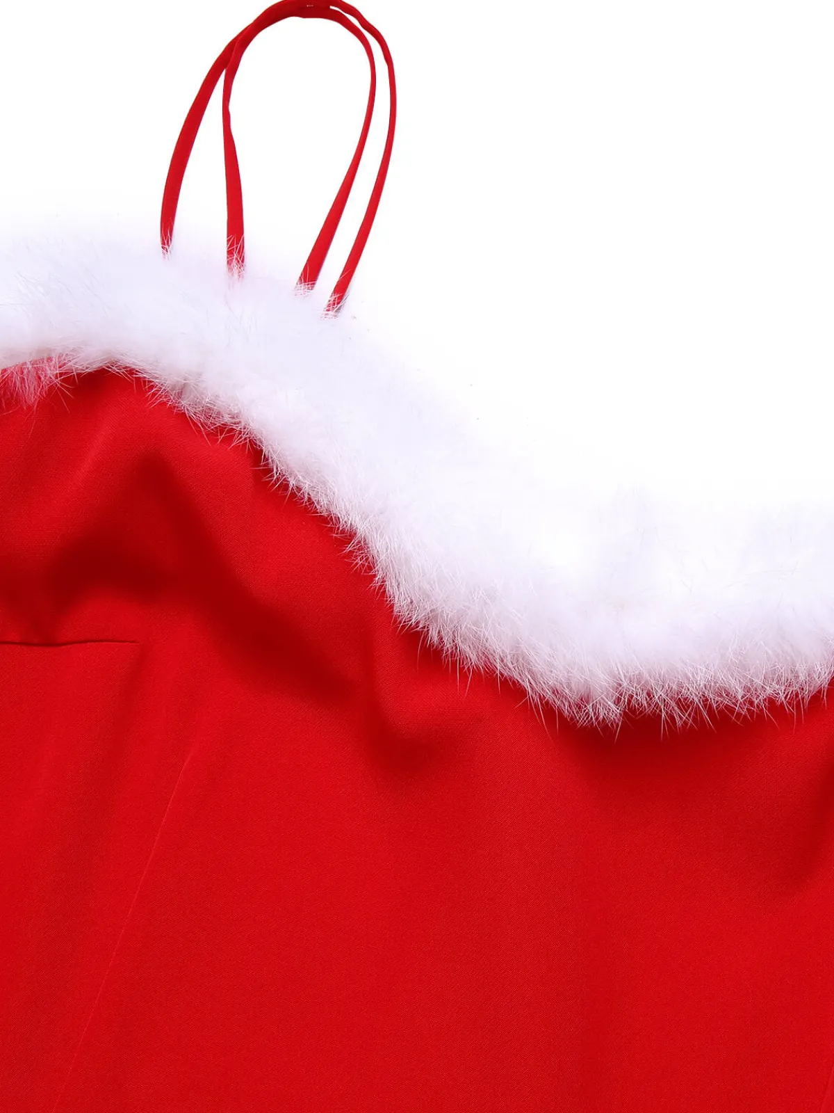 Online Retro Stage 1950s Christmas Poinsettia Shaggy Trimmed Dress Red