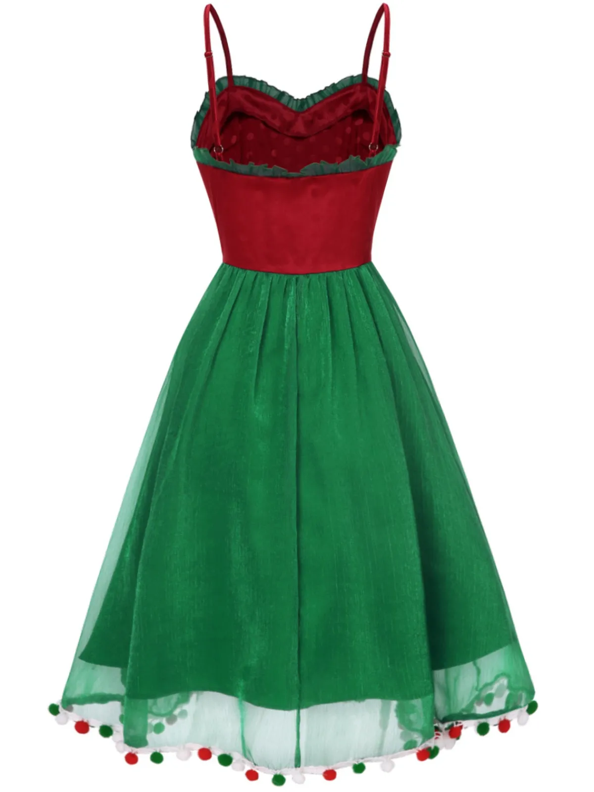 Fashion Retro Stage 1950s Christmas Polka Dot Mesh Dress Red